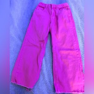 hot pink short leg wide leg jeans